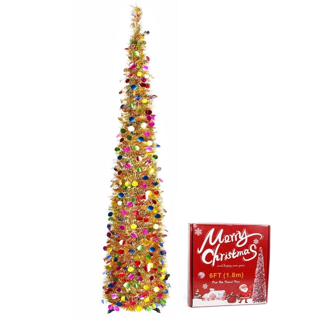Árbol de Navidad UHAPEER plegable de 1,8 m con soporte dorado