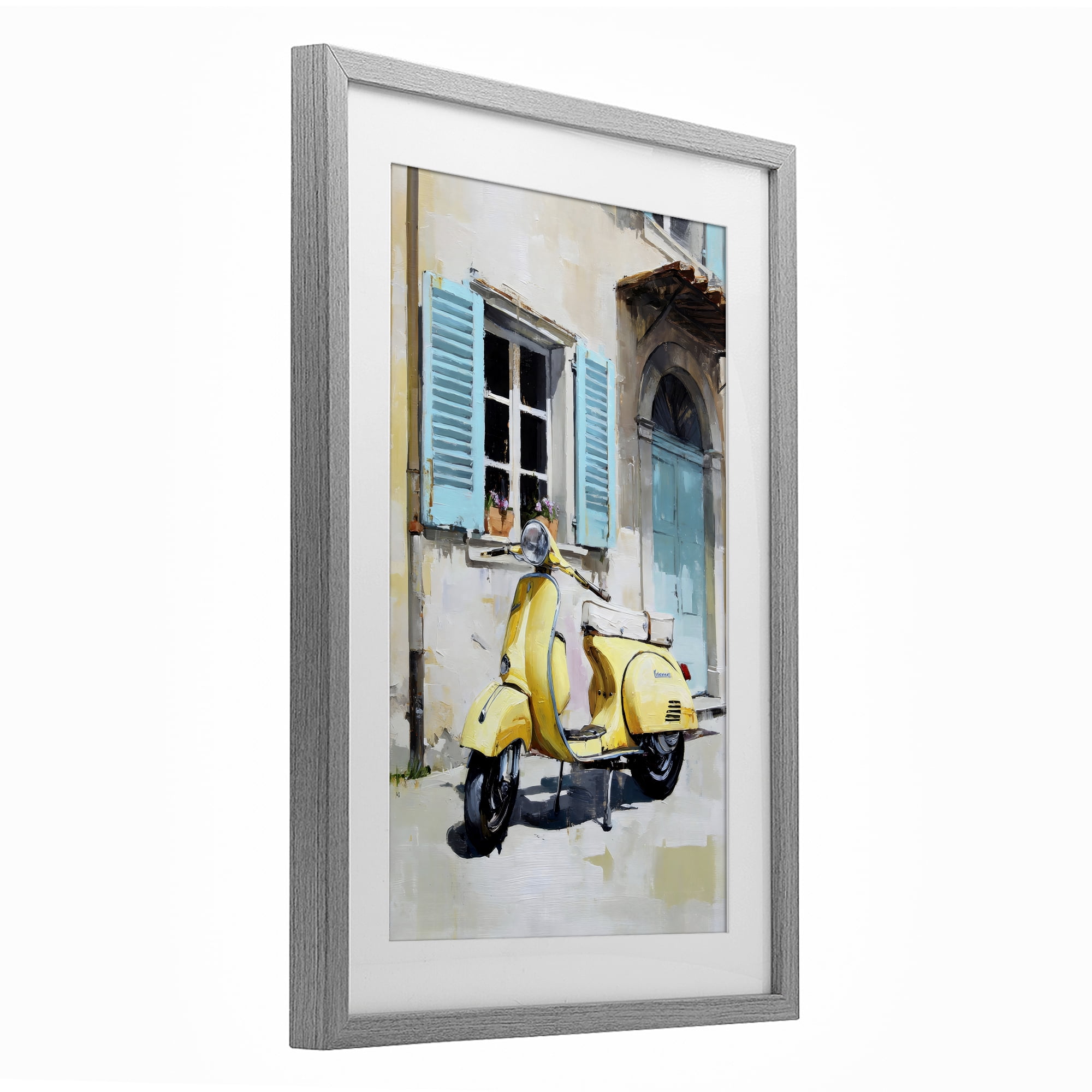 Stupell Industries Sunny Day Scooter Ride Gray Framed Print Under Glass, design by Petal Prints Design