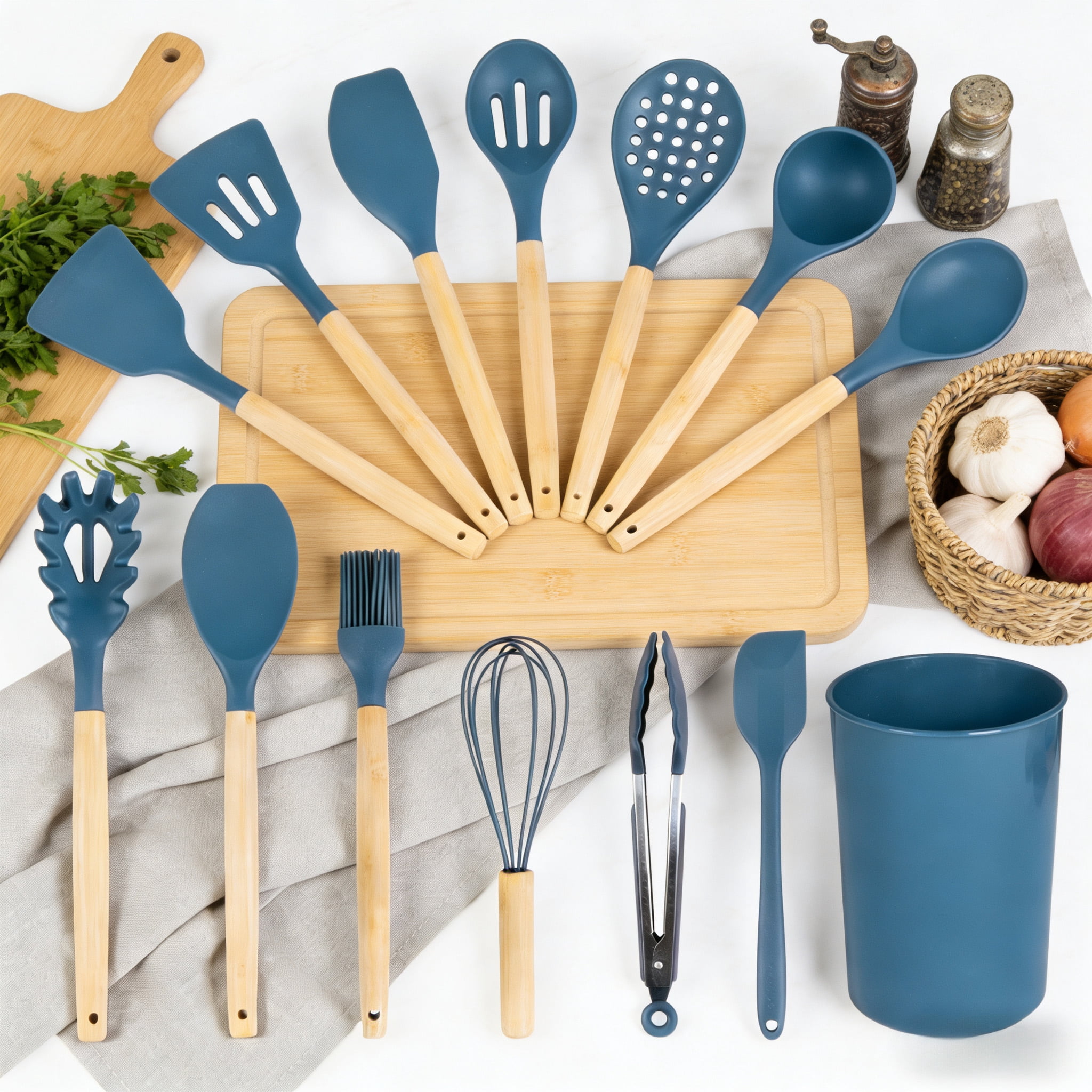 Mainstays Bamboo and Silicone Corsair Kitchen Gadgets Set, 14 pcs