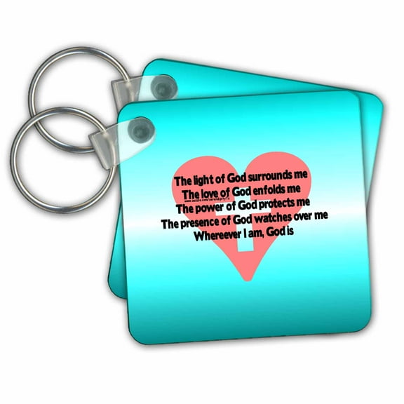 3dRose, Protection Prayer on Aqua, set of 2 Key Chains