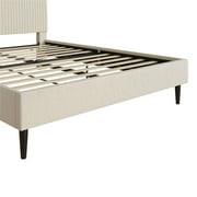 Mainstays Vera Upholstered Velvet Platform Bed, No Box Spring Required, Queen, Cream