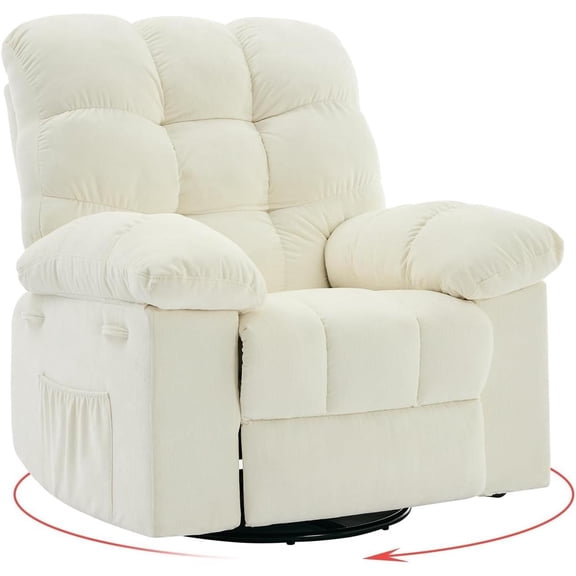 Beige 360 Degree Swivel Fabric Rocking Recliner Glider Chair with Pockets