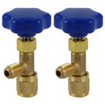 thumbnail image 1 of 2X Low Pressure Dispensing Valve Bottle Opener 1/4 Sae Connector Refrigerant Bottle Can Tap for R22 R134A R410A Gas,2xOpening valve,blue & yellow, 1 of 7