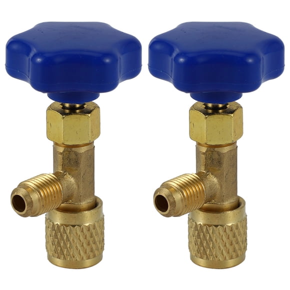 2X Low Pressure Dispensing Valve Bottle Opener 1/4 Sae Connector Refrigerant Bottle Can Tap for R22 R134A R410A Gas,2xOpening valve,blue & yellow