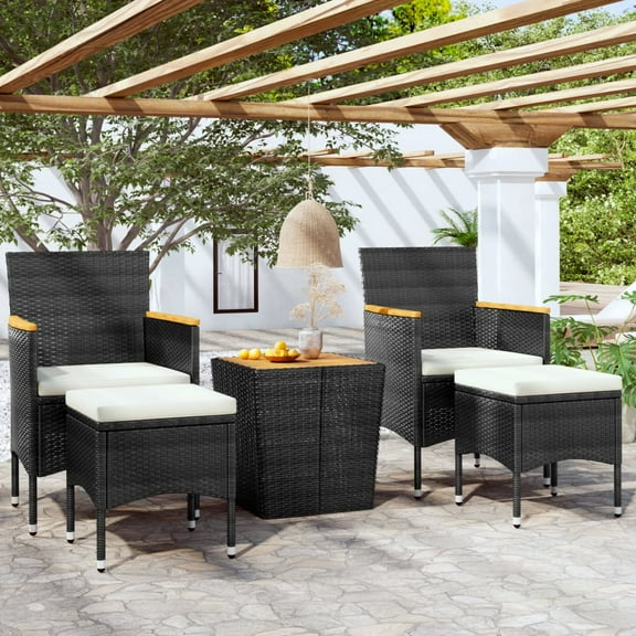 vidaXL 5 Piece Patio Bistro Set Poly Rattan & Solid Acacia Wood Black