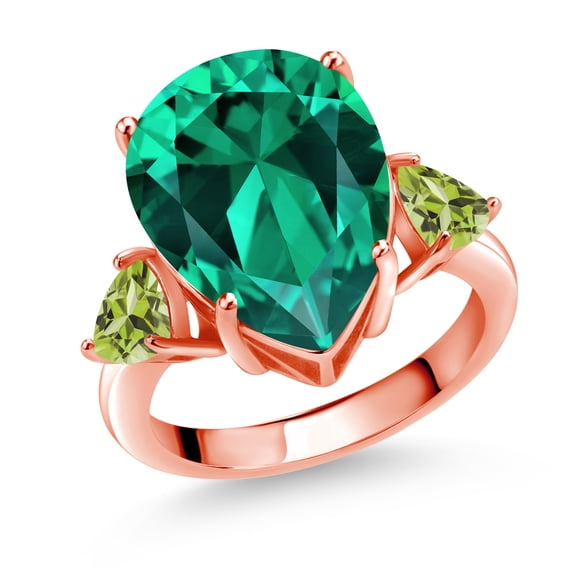 Gem Stone King 9.21 Ct Green Nano Emerald Green Peridot 18K Rose Gold Plated Silver Ring (Size 6)