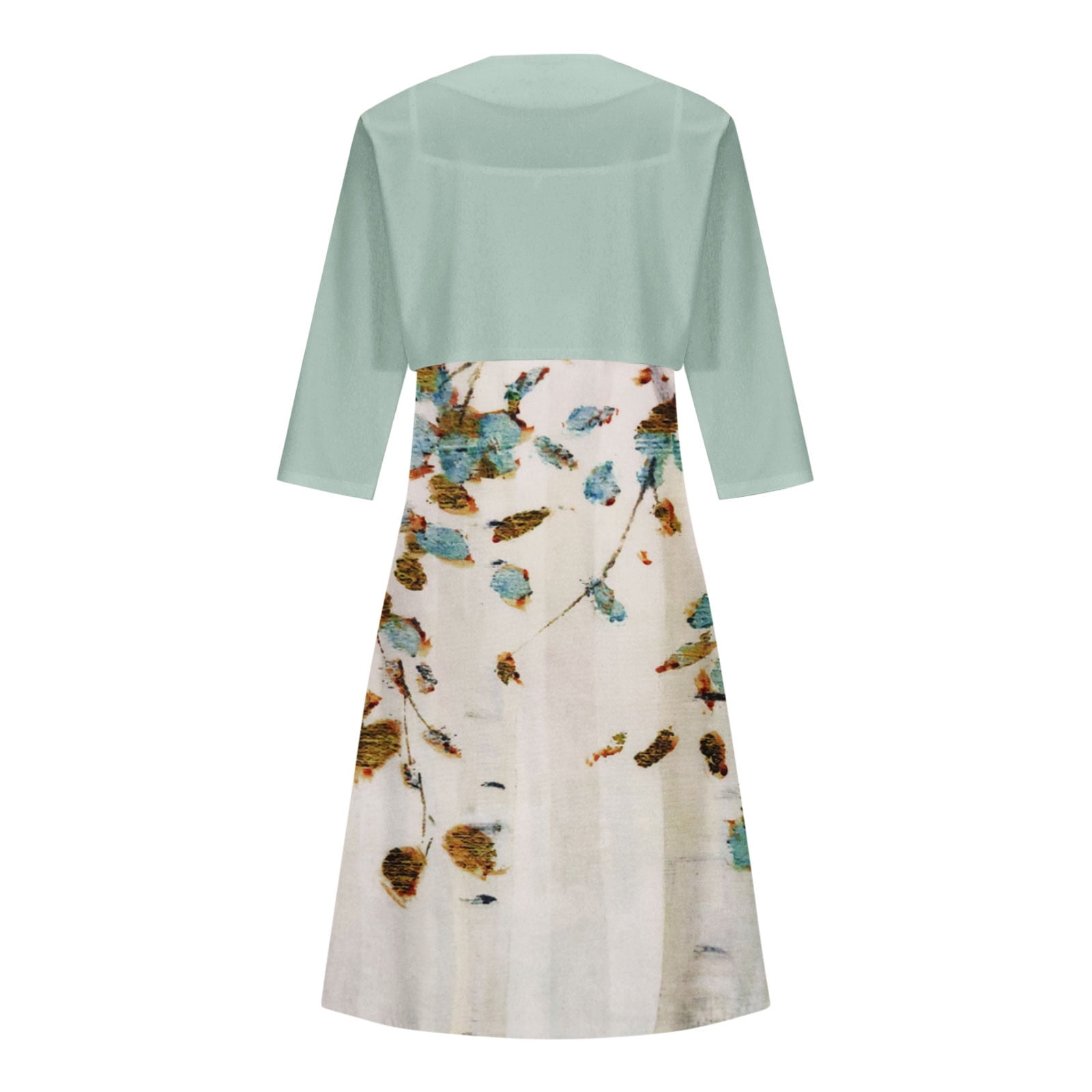 Ecqkame Summer Outfits for Women Elegant Two Piece Set Sleeveless V Neck Print Casual Summer Dress with Top A-Mint Green XL, Women's