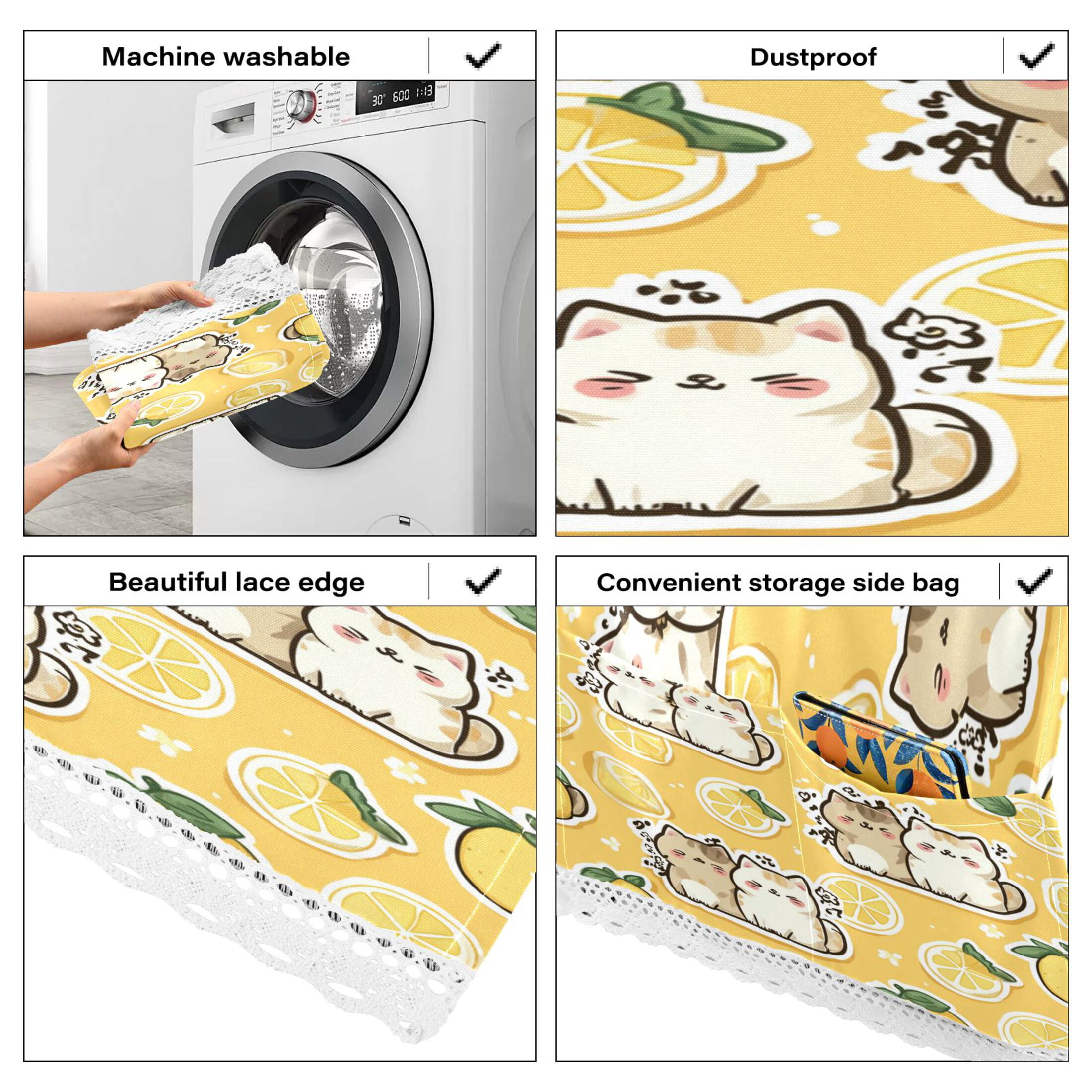Wobogo Lemon Kitten Washing Machine Cover Dustproof Washer Dryer Cover Waterproof Laundry Room Decorative Protector