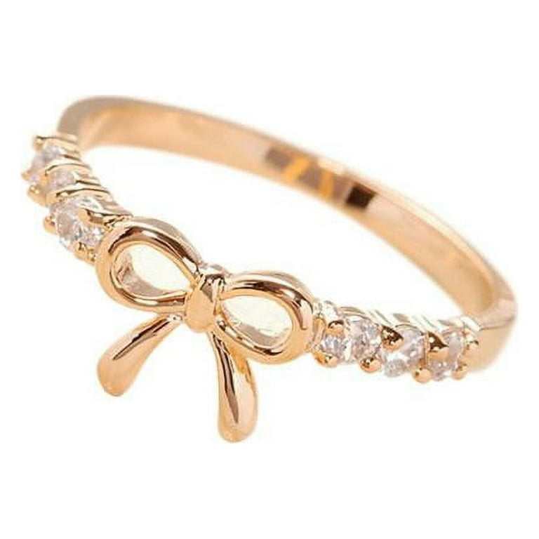 Jikolililili Korean Jewelry Crystal Bow Ring GD Hypoallergenic