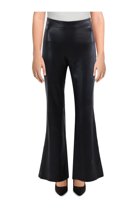 .NYC Womens Faux Leather High Waist Flared Pants