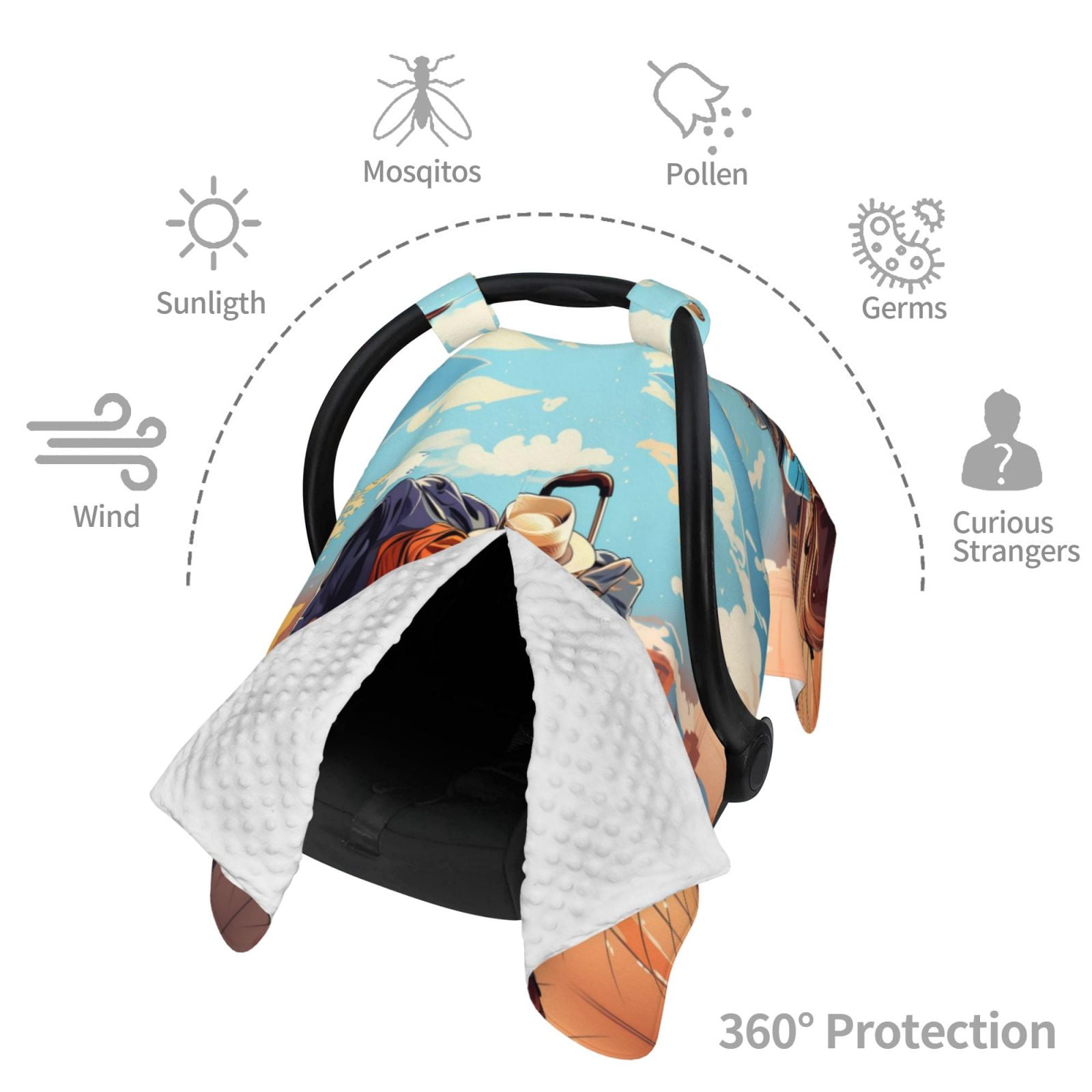 Car Seat Cover Baby - Colorful Travel Luggage Gear Breathable Infant Car Seat Cover for Baby Carseat, Lightweight Comfort Baby Essentials Must Haves Newborn Stuff for Girl Boy