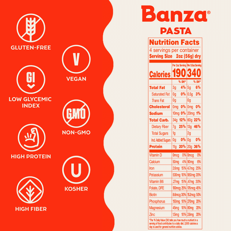 Banza Spaghetti Pasta - Gluten Free, High Protein, and Lower Carb Shelf-Stable Pasta, 8oz