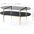 thumbnail image 2 of Rectangle Coffee Table Mid-Century Modern Design L W x H for Living Room - Structure Amber Glass Top and Walnut MDF Shelf Sleek Conical Metal Legs with Gold Finish, 2 of 9