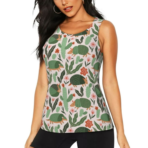 Fotbe Armadillo Blusas Sin Mangas para Mujer – Estilo Casual, Corte Suelto, Slim-Fit, Cuello Redondo Deportivo, Tops de Verano para Gimnasio y Yoga-Large