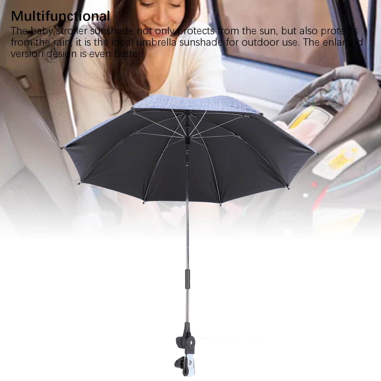NFTIGB Baby Stroller Parasol Clip-On Sun Shade Protection Umbrella Adjustable Clamp for Outdoor Beach 85cm Large Denim Blue