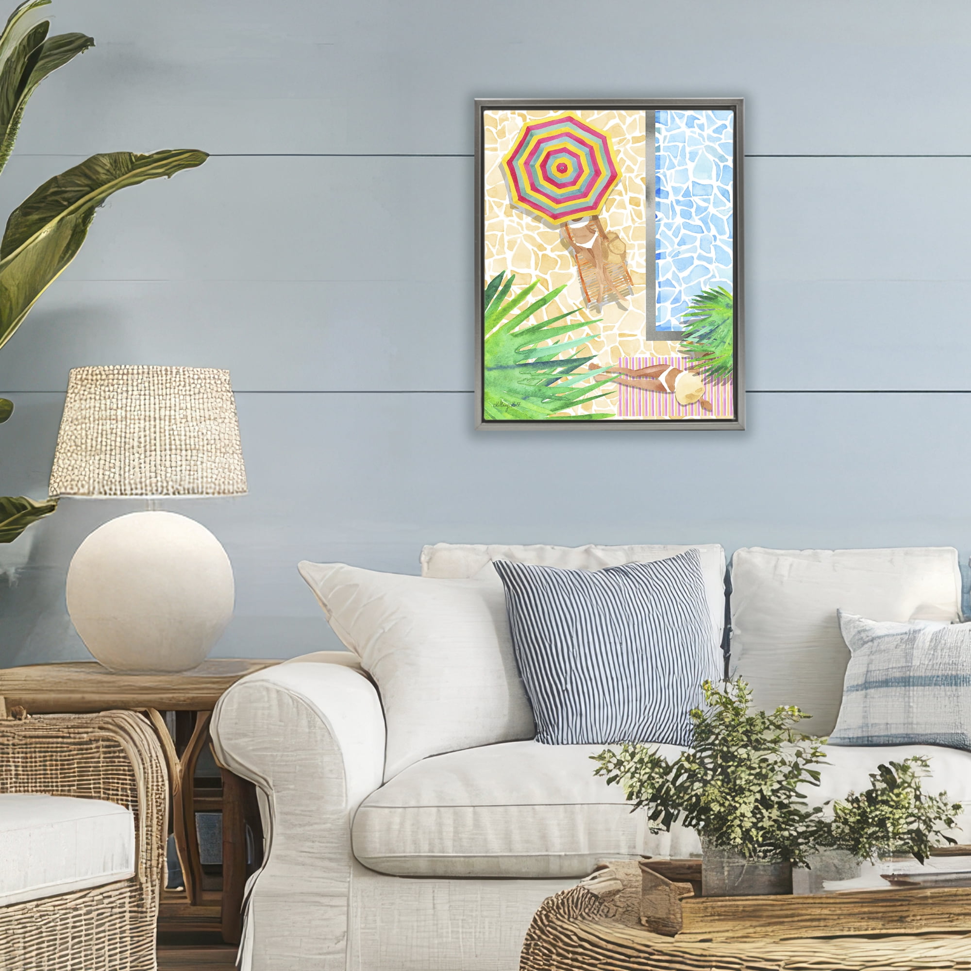 Stupell Industries Poolside Chill Duo Gray Framed Floater Canvas Wall Art, design by Hillary Holt