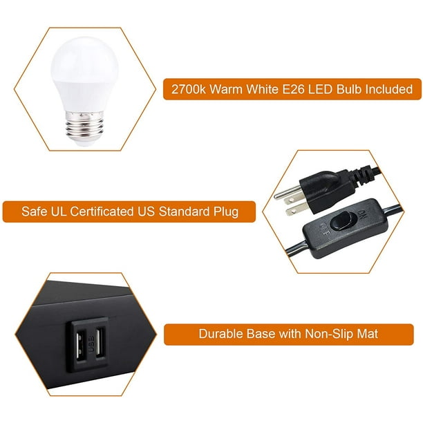 Lampe de Chevet USB, Lampe de Bureau de Chevet Minimaliste en Coton avec  Port de Charge, Lampes pour Chambres, Abat-Jour en Tissu Ambiant 