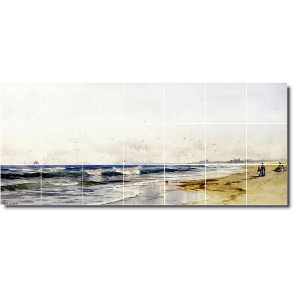 Ceramic Tile Mural-Alfred Bricher Waterfront Painting 56. 42" w x 18" h using (21) 6 x 6 ceramic tiles