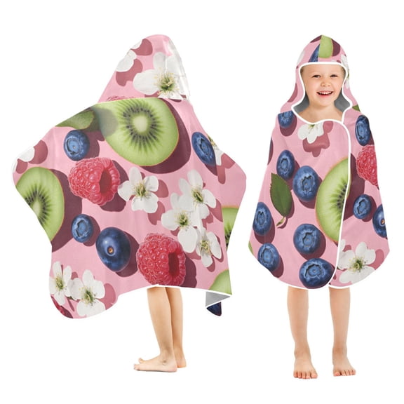 Yayeee Kids Hooded Towels Toddler Soft Absorbent Beach Bathing Wrap 50" x 23.5", Pink Kiwi
