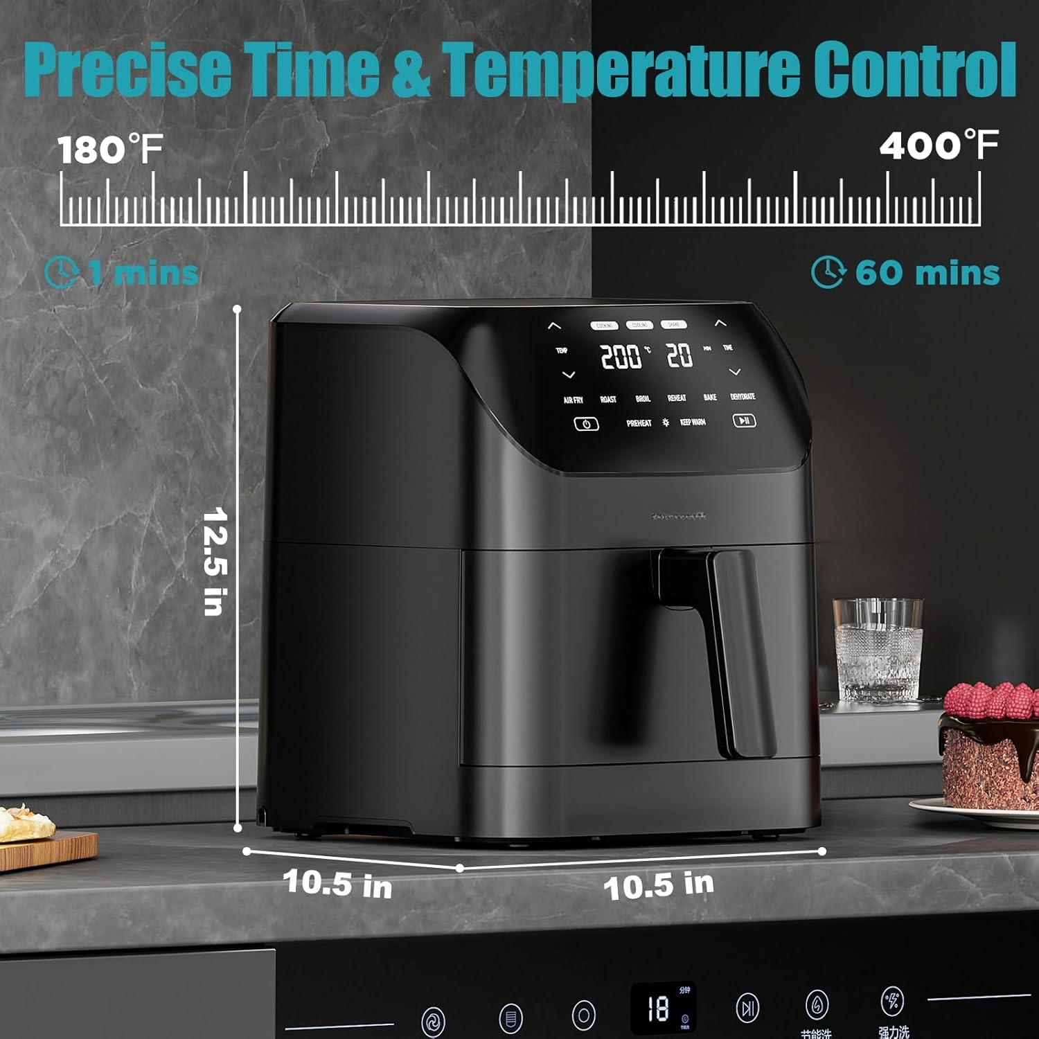 Air Fryer 6.2 QT Large Capacity Oilless Hot Air Fryers Oven 1500W Healthy Cooker with 8 Presets, Digital LCD Touch Screen, Visual Cooking Window, Non-Stick Basket, Included Recipe