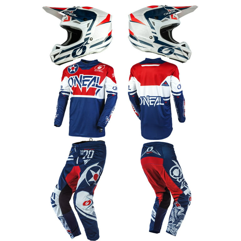 Oneal Element Warhawk Red/White/Blue Motocross Dirt bike Offroad MX Jersey  Pants Combo Package Riding Gear Set Jersey 