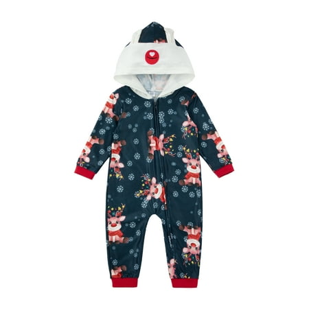 

Farrubbyine8 Christmas Parent-child Pajamas Matching Family Hooded Jumpsuit
