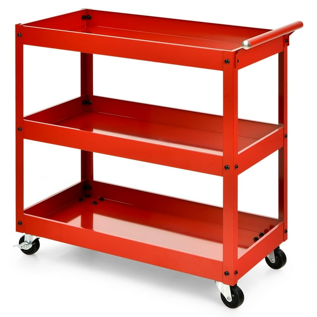 Giantex Chariot à Outils à 3 Tablettes avec Roues Verrouillables, Armoire de Rangement Utilitaire Mobile en Acier, Organisateur, Chariot avec Capacité de 330 Lb, Rouge