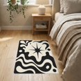 thumbnail image 3 of ODIKA 2'x3' Washable Samll Area Rug Black Cream Abstract Star and Wave Design Elegant Contrast with Fluid Lines Bold for Entryway, Kitchen, Laundry Room, Non-Slip, Low Pile, 3 of 7