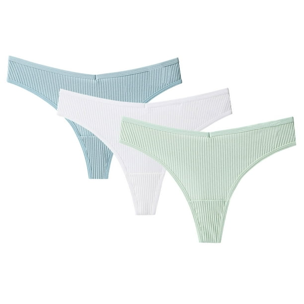 Flywake 3PCS Women's Thong G-String Cotton Thongs Women's Panties Sexy V  Waist Female Underpants Pantys Lingerie