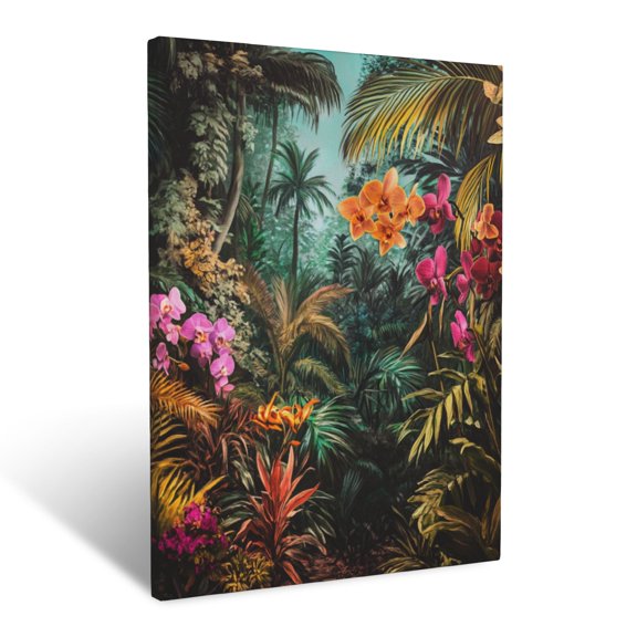 CozyNet Tropical Rainforest Filled With Towering Palms And Colorful Orchids Wall Art Prints With Frame Canvas Perfect for Living Room & Bedroom, Ready to Hang, Wall Decor 12"x16"in