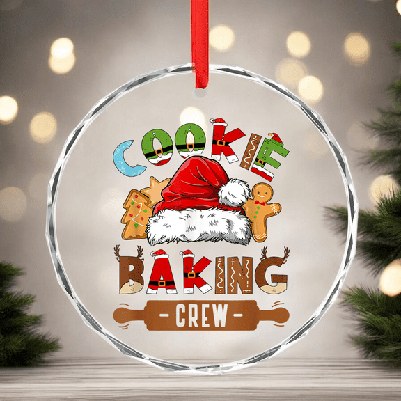 Cookie Baking Crew Family Christmas Gingerbread Team CIRCLE GLASS ORNAMENT Home Decor