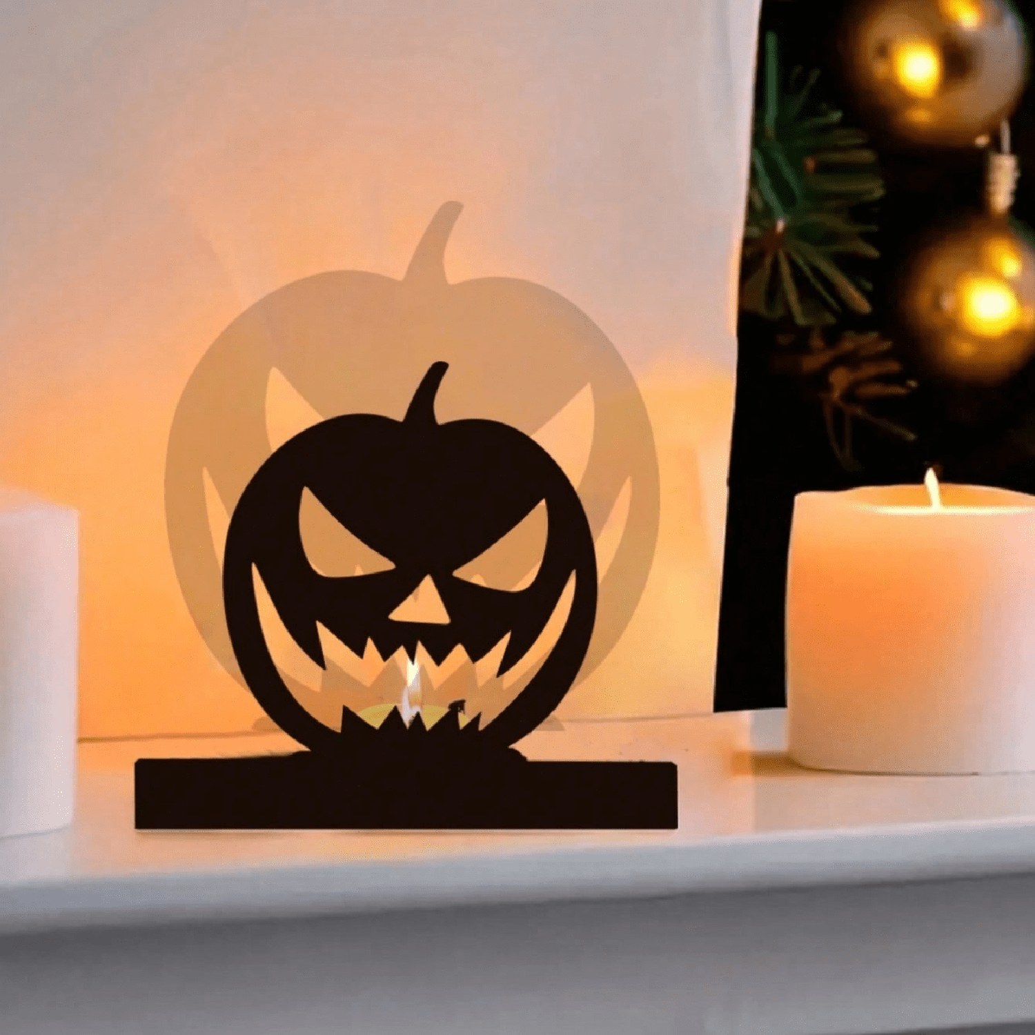 Gothic Pumpkin Candle Holder Lightweight Iron for Halloween and Fall Decor