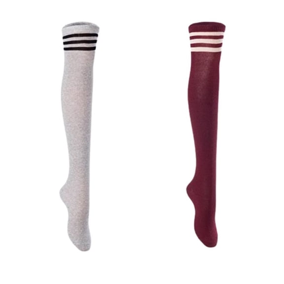 Lian LifeStyle Women's 2 Pairs Adorable Comfortable Soft Thigh High Over Knee High Cotton Socks Size 6-9 L1022 LightGrey,Wine
