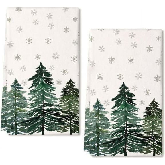 SM-XLHN Christmas Kitchen Towels Set of 2,Green Xmas Tree Snowflake Dish Towels 18x26 Inch Drying Dishcloth,Farmhouse Nobel Home Decoration AD140