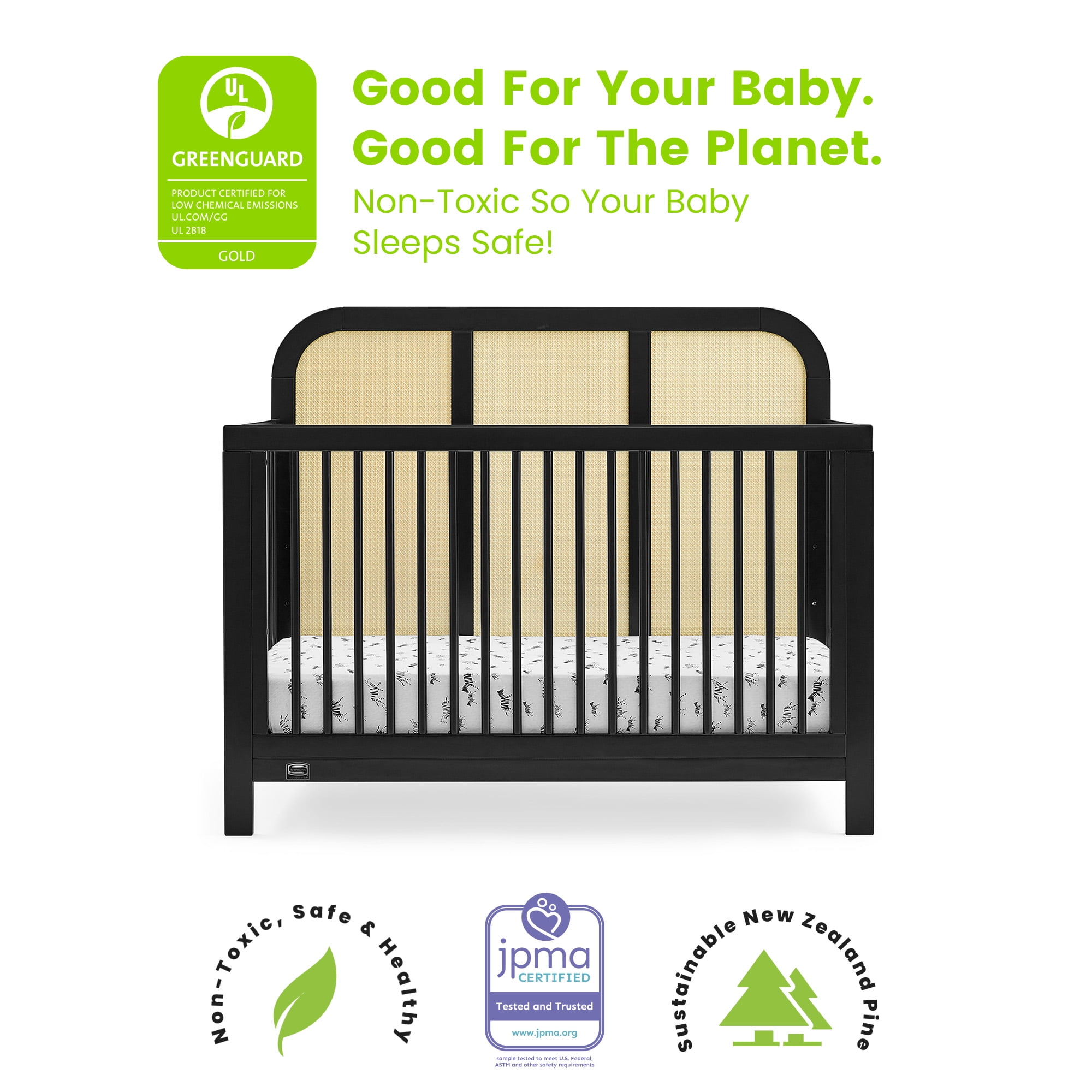 Simmons Kids Theo 6-in-1 Convertible Crib - Greenguard Gold Certified, Black/Textured Almond