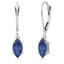 Gem Stone King 14K White Gold Blue Sapphire Earrings for Women | 1.26 Cttw | Gemstone September Birthstone | Marquise 8X4MM