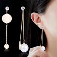 thumbnail image 4 of Pendientes largos asimétricos de aleación de perlas de imitación elegantes de mujer con aguja de plata S925, 4 of 7