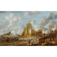thumbnail image 2 of Bonaventura Peeters the Elder 14x11 Black Ornate Wood Framed Double Matted Museum Art Print Titled: A Coastal Landscape with Turkish Soldiers Attacking a Christian Fortress (1646), 2 of 5
