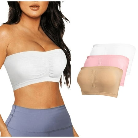 YDDIAN Bandeau Bra for Women Padded Strapless Bralette Bra Seamless Bandeau Bralette Tube Top Bra Dark Gray S