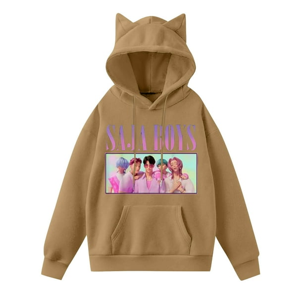 Pop cazadora para niña Demon Hunters Women's Fashion Cat-Ear Crop Top Hooded Sweatshirt (Light Brown)