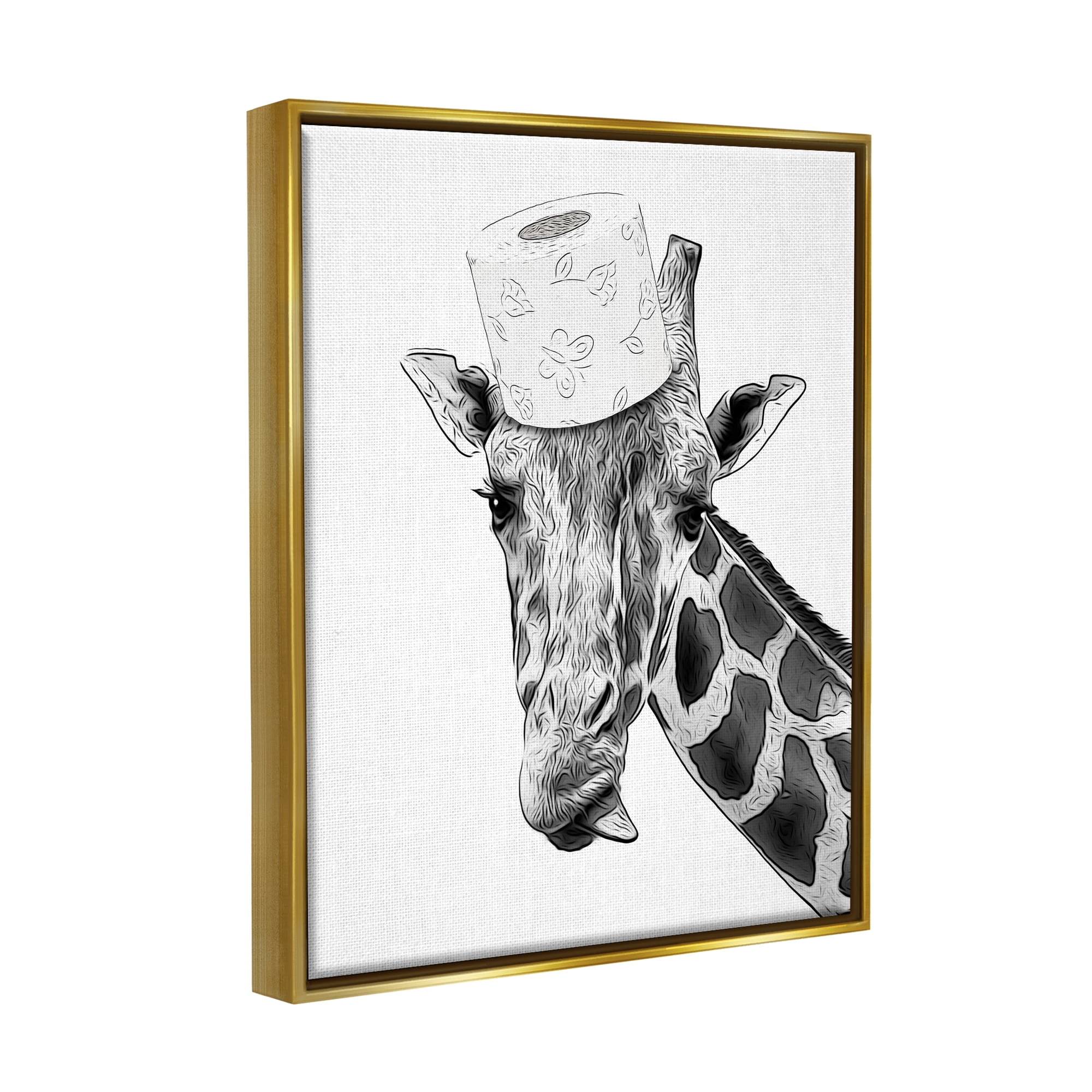 Stupell Industries Giraffe & Toilet Paper Bathroom Animals & Insects Painting Gold Floater Framed Art Print Wall Art