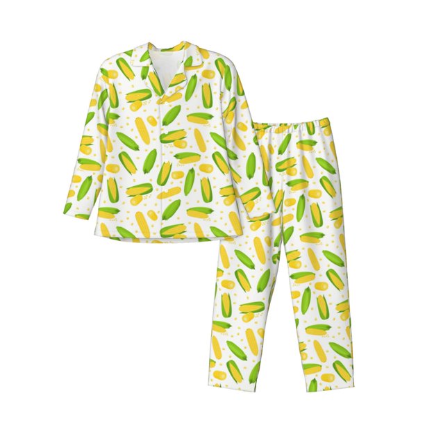 Balery Cartoon Corn Pijama para Hombre de Dos Piezas con Manga Larga, Conjunto de Dormir y Descanso Suave con Bolsillos-XX-Large