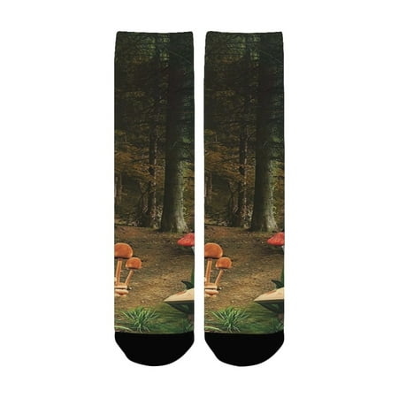 

Mush Decor Deep Dark Fantasy Nature Theme Earth Path Mystical Image Pomegranate Green Brown Women s Custom Socks (Made In USA)
