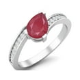 thumbnail image 2 of 7x5MM Pear Shape Ruby Glass Filled 925 Sterling Silver Solitaire Women Bypass Valentines Day Gifts Ring, 2 of 3