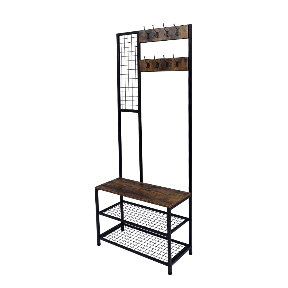 Kepooman 3-in-1 Vintage Hall Tree Shelf with Storage Bench and Coat Racks for Entryway, Rustic Brown Kepooman 3-in-1 Vintage Hall Tree Shelf with Storage Bench and Coat Racks for Entryway, Rustic Brown
