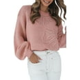 thumbnail image 5 of Women's Peach Blossom Bubble Sleeve Drop Shoulder Sweater with Big Flower Accent | [ZhiHiMeRi] | L, 5 of 5