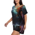 thumbnail image 2 of Picia Colorful Ink Style Dragon Pajamas Sets for Women Soft Short-Sleeved Pjs with Lounge Shorts Two Piece Sleepwear-Large, 2 of 9