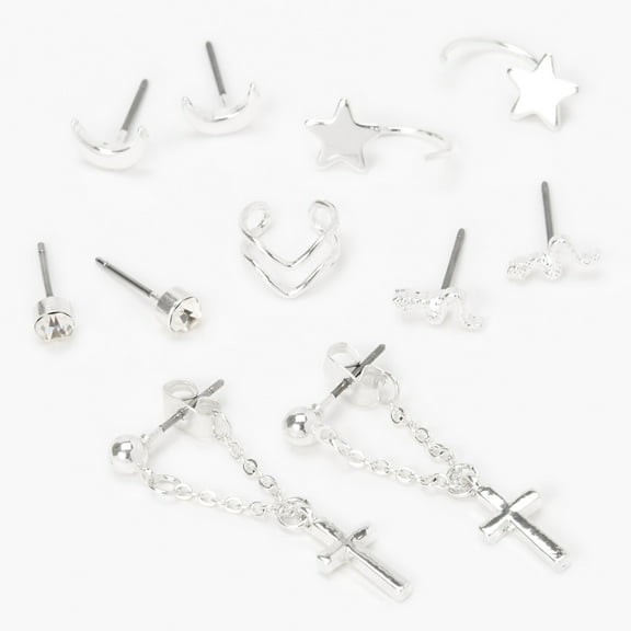 Claire's Silver Mystical Stud Earrings & Cuff - 6 Pack