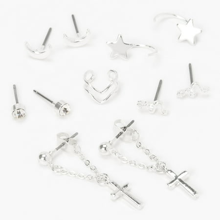 Claire's Silver Mystical Stud Earrings & Cuff - 6 Pack