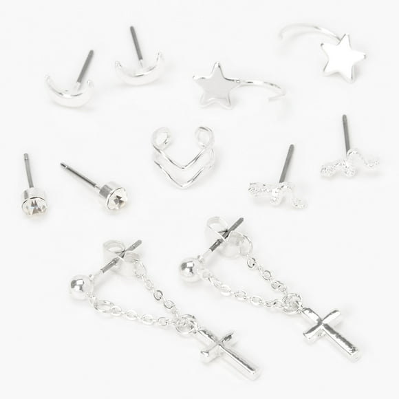 Claire's Lot de 6 Boucles d'Oreilles Clous Argent Formes Mystiques Earcuff